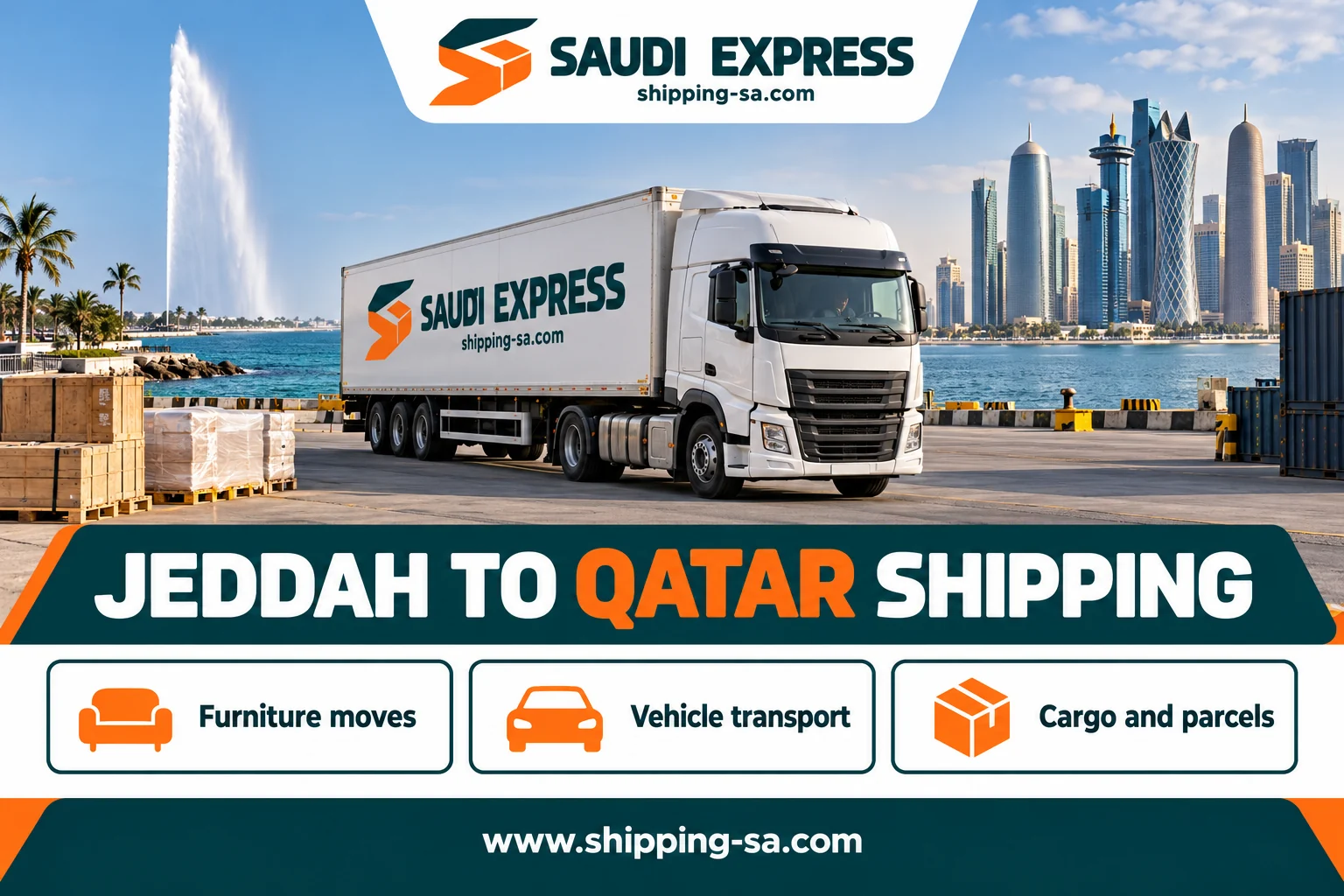 Jeddah-to-Qatar furniture, vehicle and cargo shipping with Saudi Express