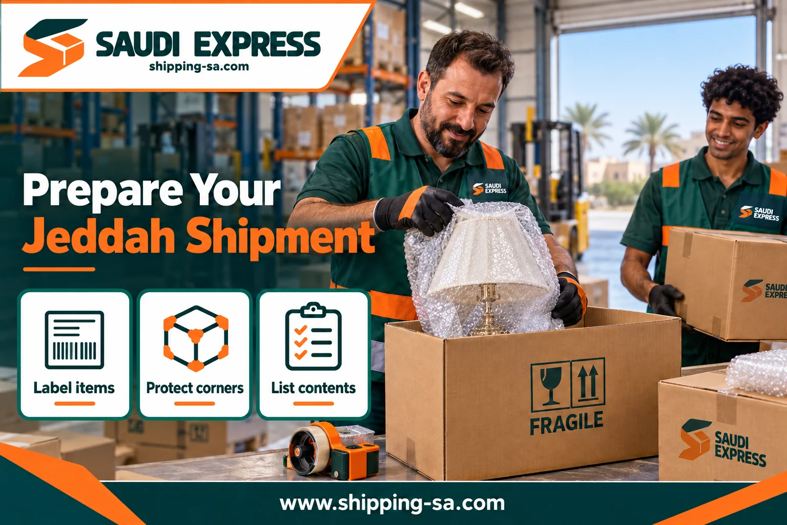 Furniture preparation and carton labeling before shipping from Jeddah to the UAE