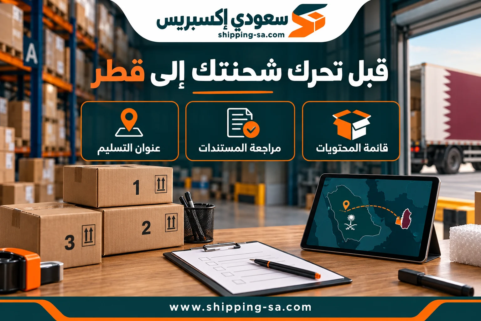 قبل شحن الرياض إلى قطر: قائمة المحتويات والمستندات وعنوان التسليم