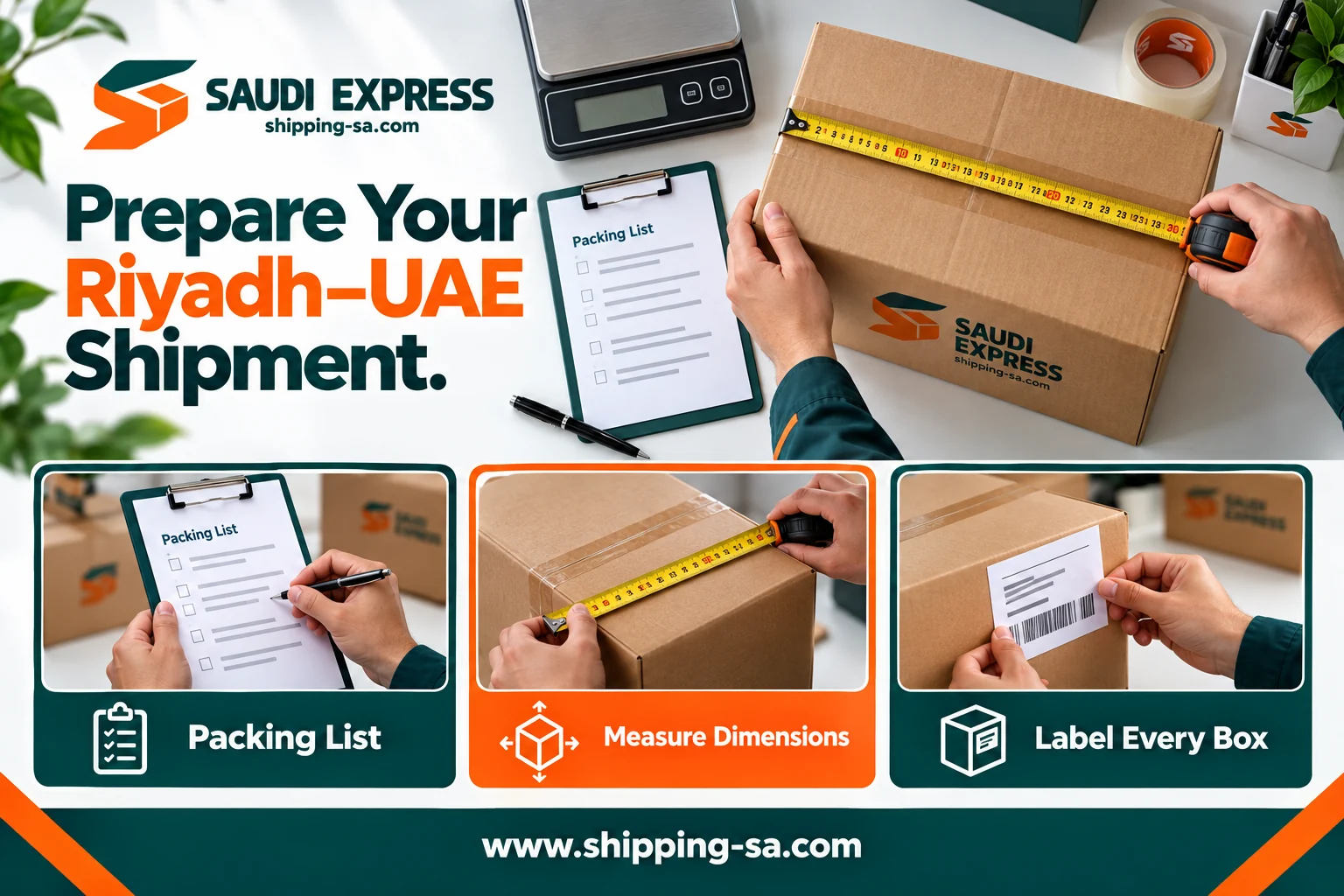 Measuring cartons, labelling packages and preparing the packing list