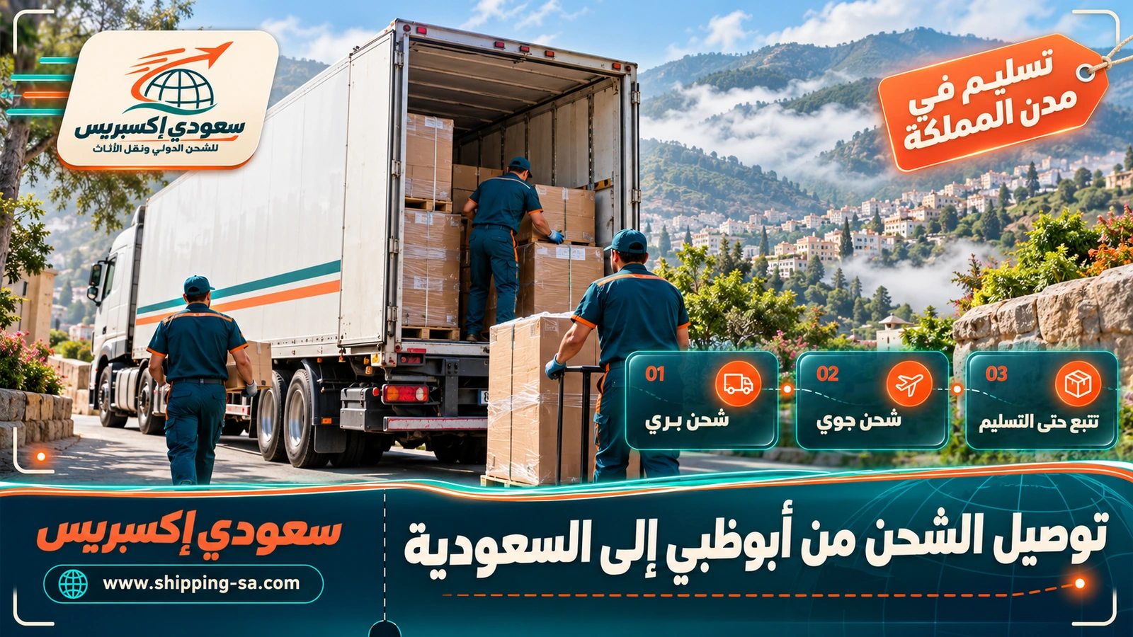 توصيل الشحن من أبوظبي إلى السعودية