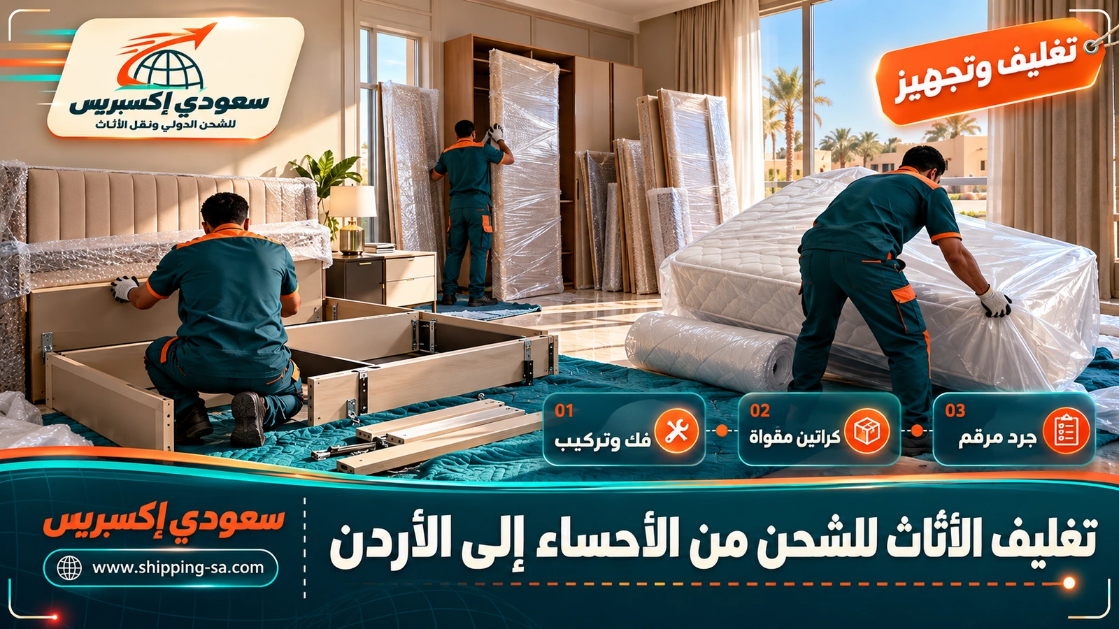 تغليف الأثاث للشحن من الأحساء إلى الأردن