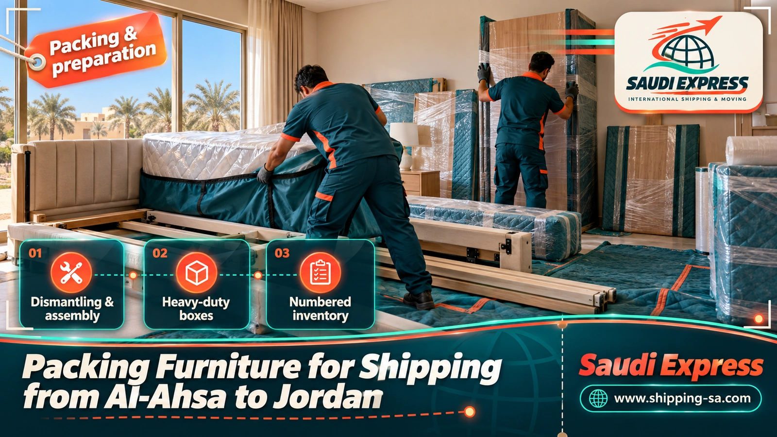 Packing Furniture for Shipping from Al-Ahsa to Jordan
