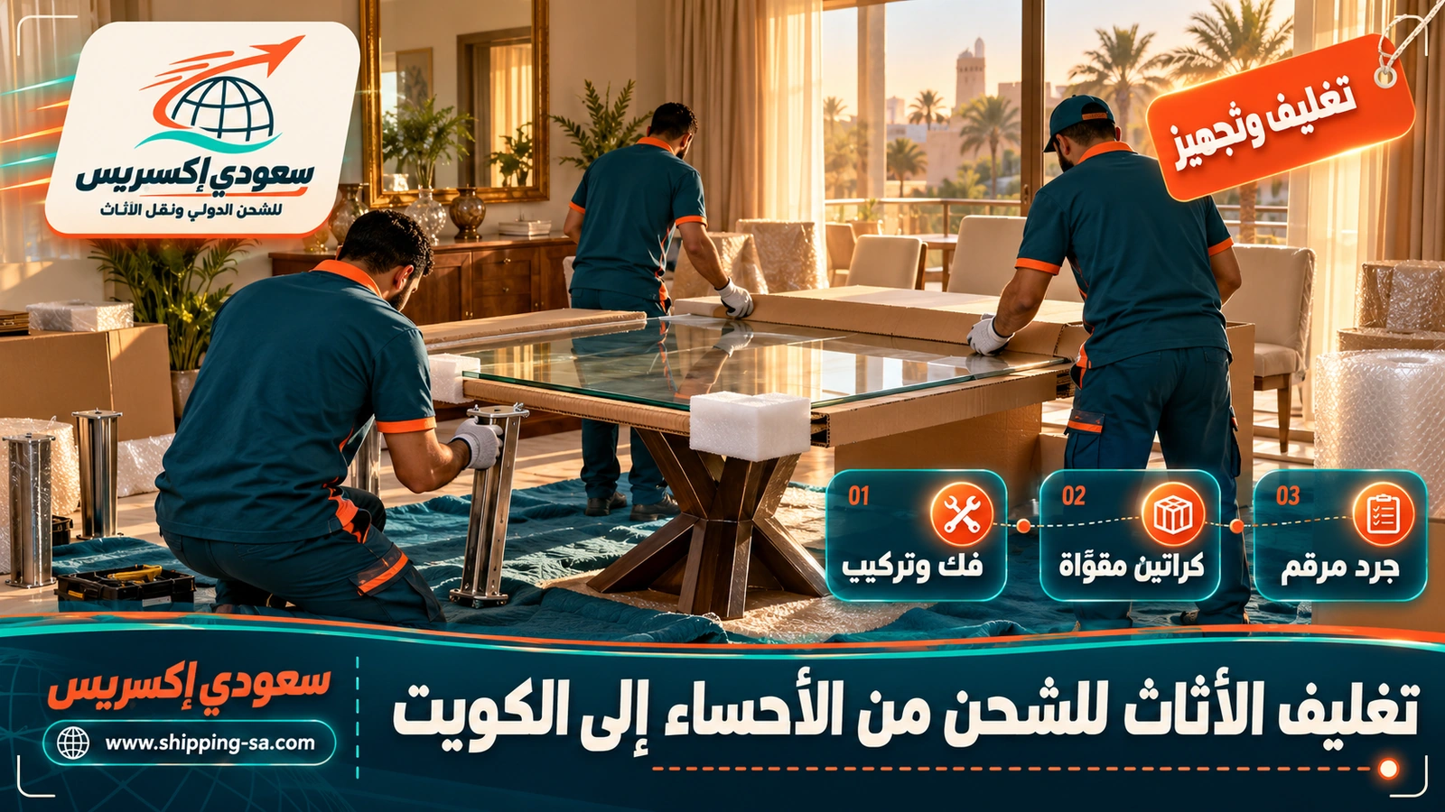 تغليف الأثاث للشحن من الأحساء إلى الكويت