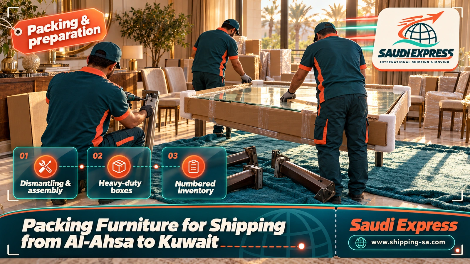Packing Furniture for Shipping from Al-Ahsa to Kuwait