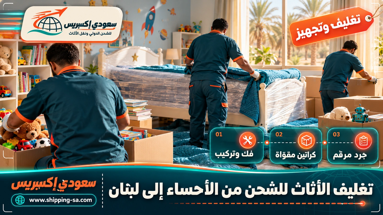 تغليف الأثاث للشحن من الأحساء إلى لبنان