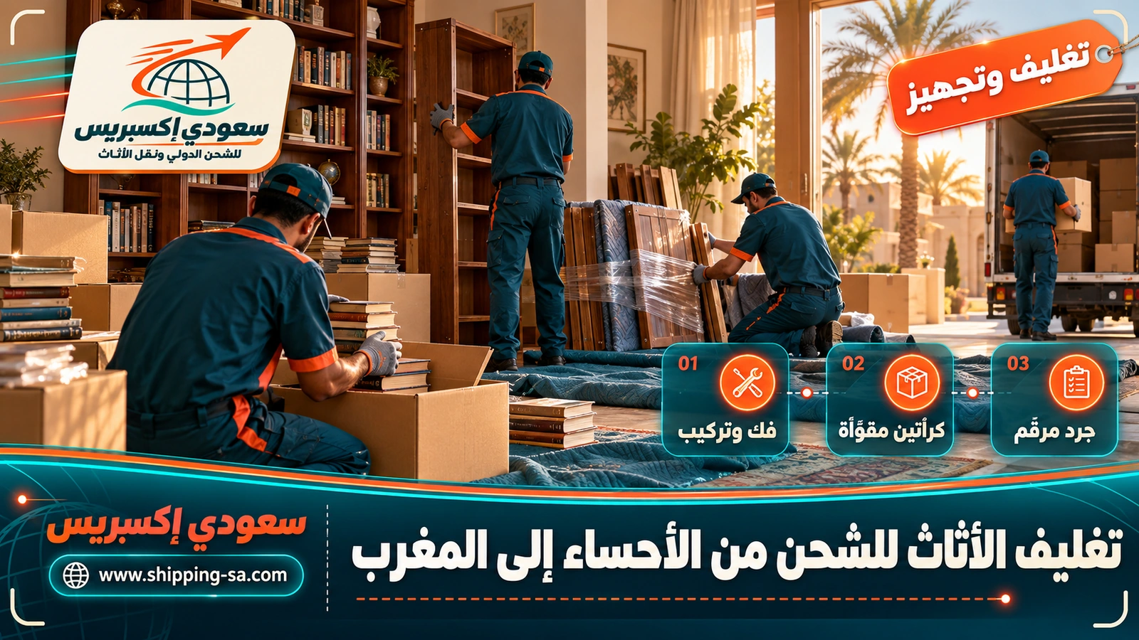 تغليف الأثاث للشحن من الأحساء إلى المغرب