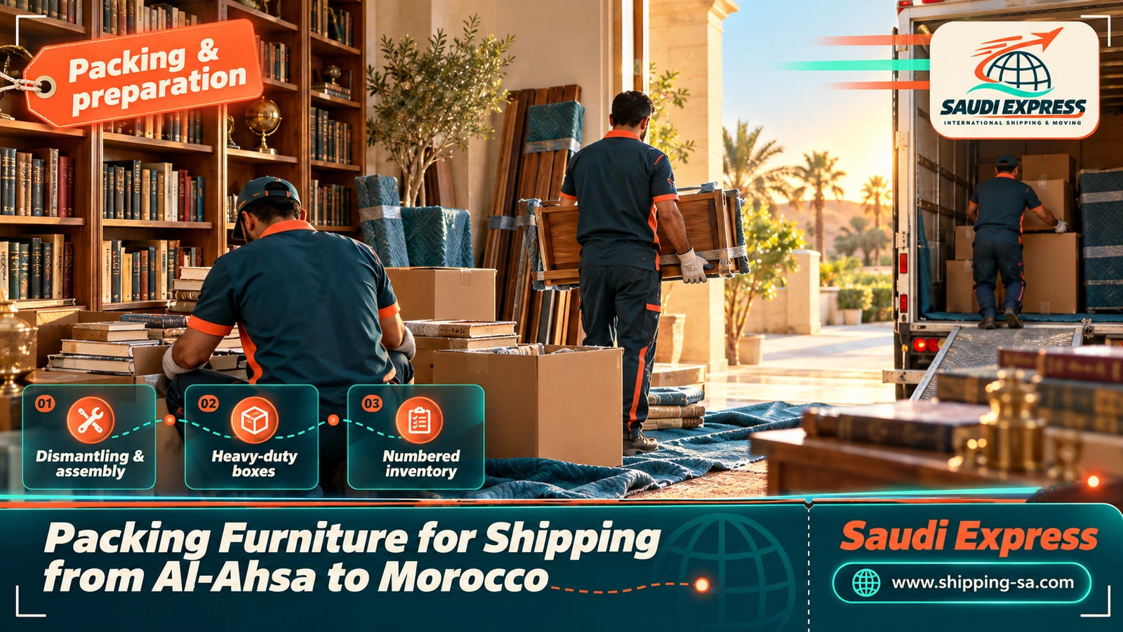Packing Furniture for Shipping from Al-Ahsa to Morocco