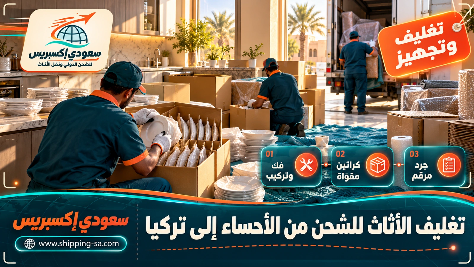 تغليف الأثاث للشحن من الأحساء إلى تركيا