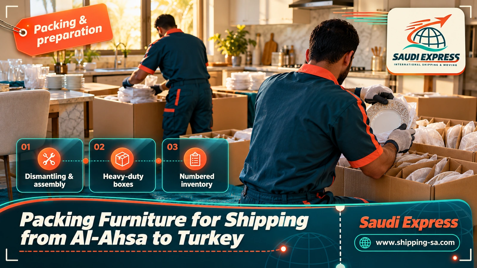 Packing Furniture for Shipping from Al-Ahsa to Turkey