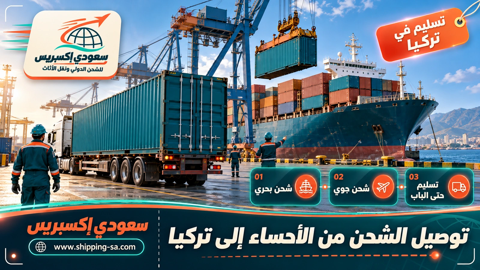 توصيل الشحن من الأحساء إلى تركيا