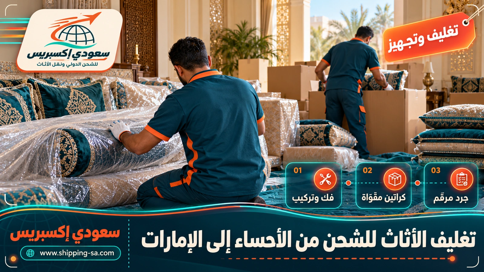 تغليف الأثاث للشحن من الأحساء إلى الإمارات