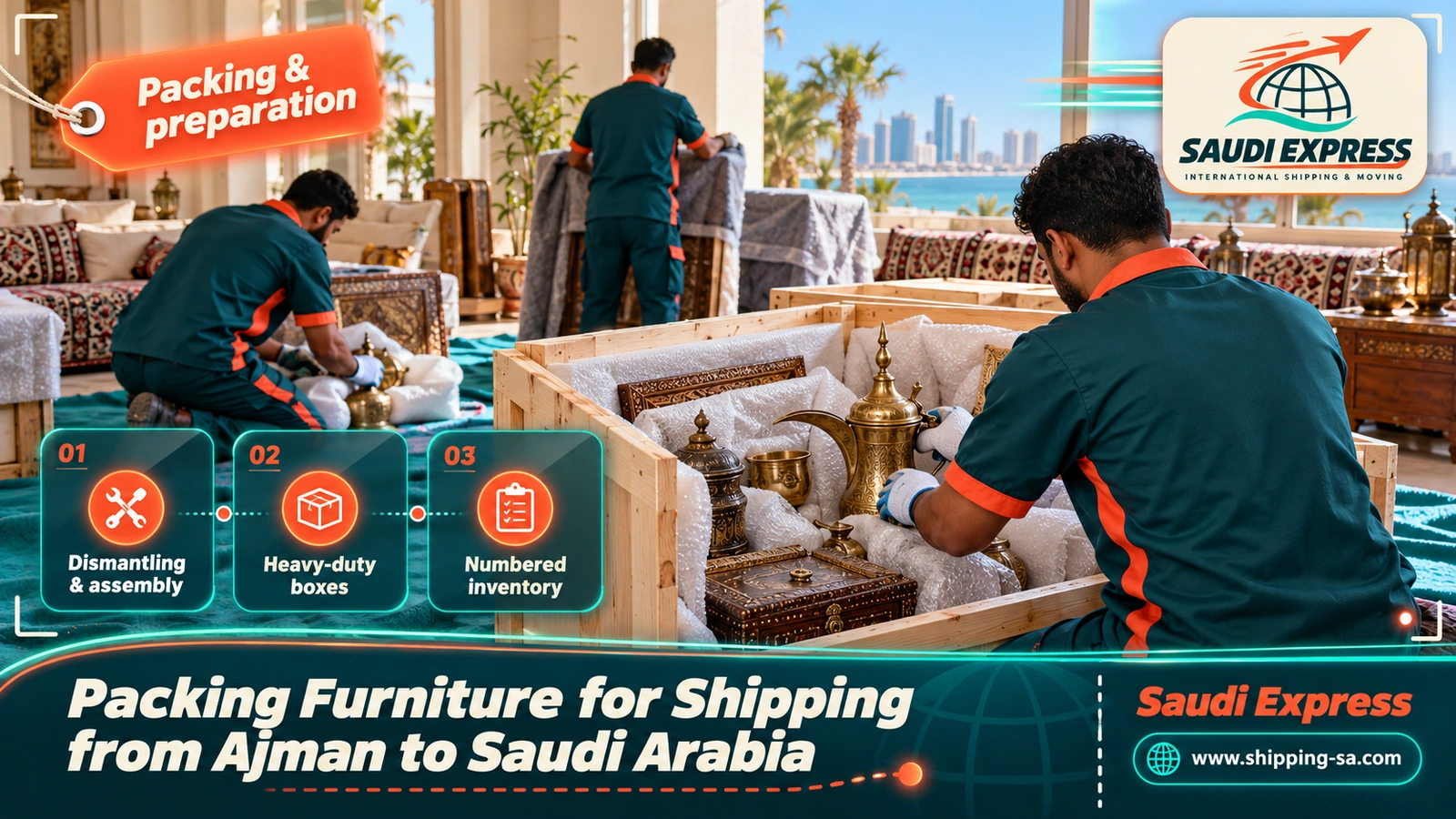 Packing Furniture for Shipping from Ajman to Saudi Arabia