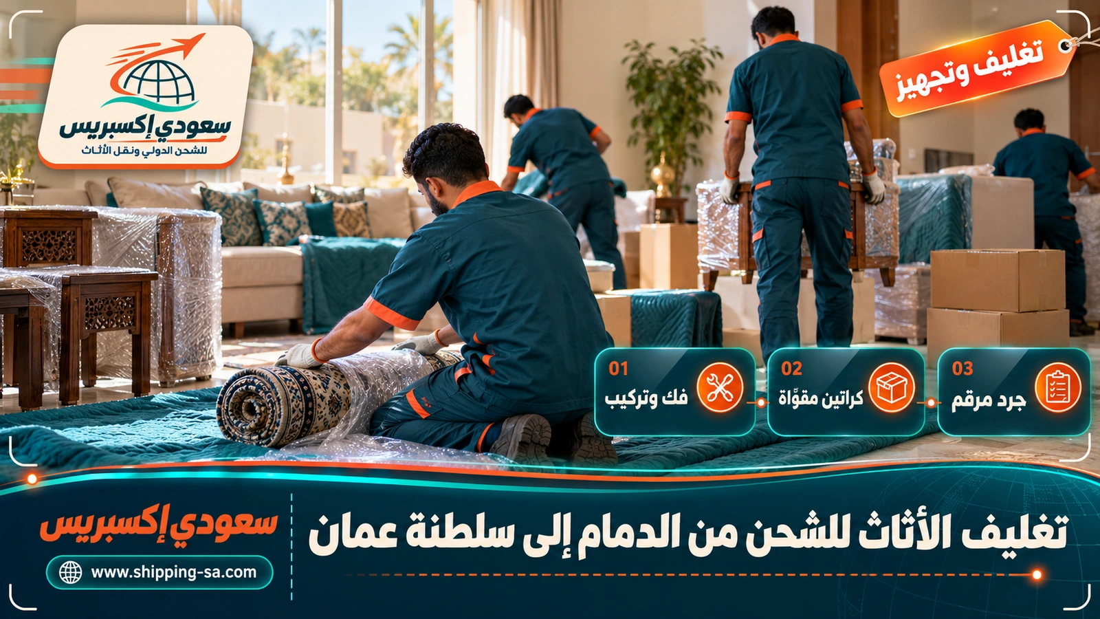 تغليف الأثاث للشحن من الدمام إلى سلطنة عمان