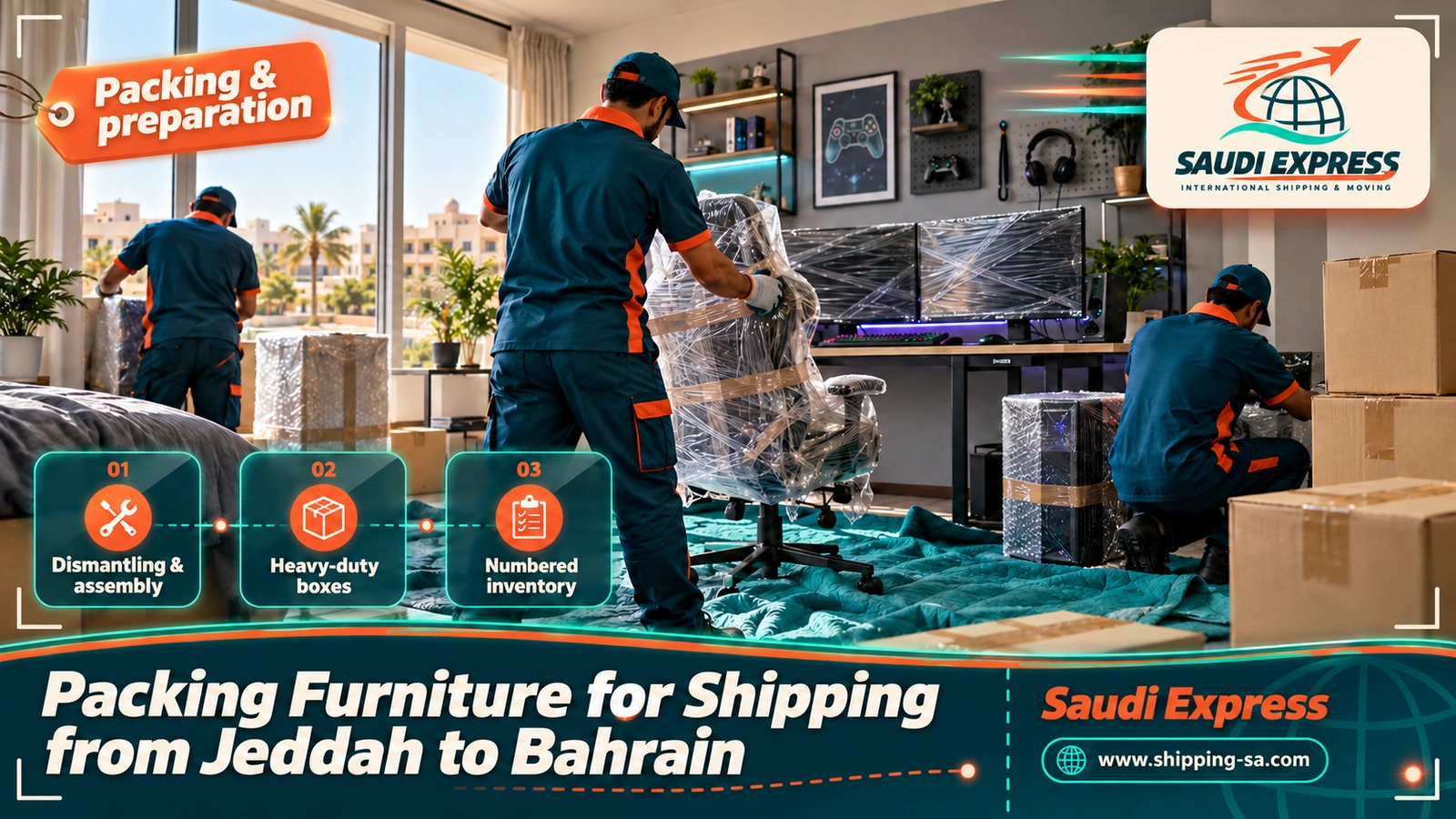 Packing Furniture for Shipping from Jeddah to Bahrain