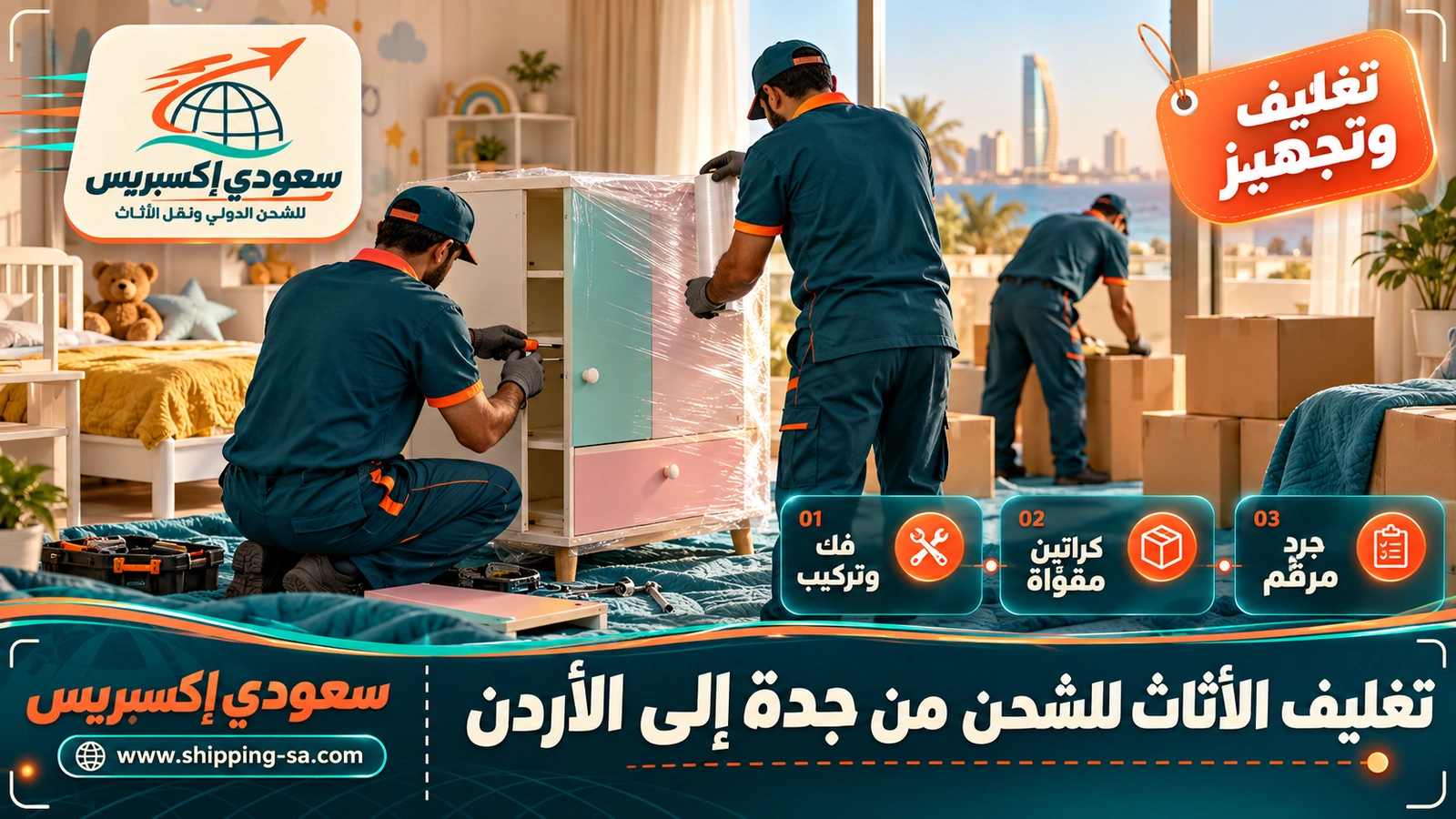 تغليف الأثاث للشحن من جدة إلى الأردن