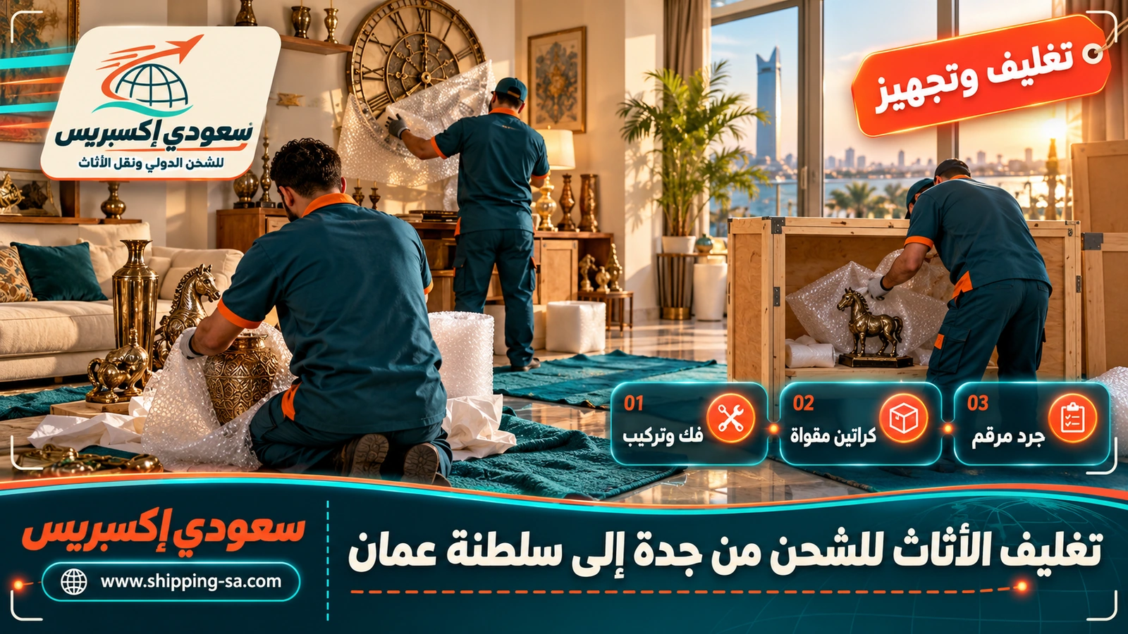 تغليف الأثاث للشحن من جدة إلى سلطنة عمان