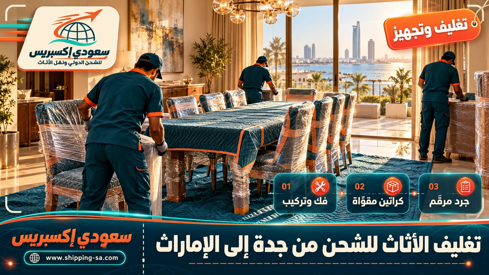 تغليف الأثاث للشحن من جدة إلى الإمارات