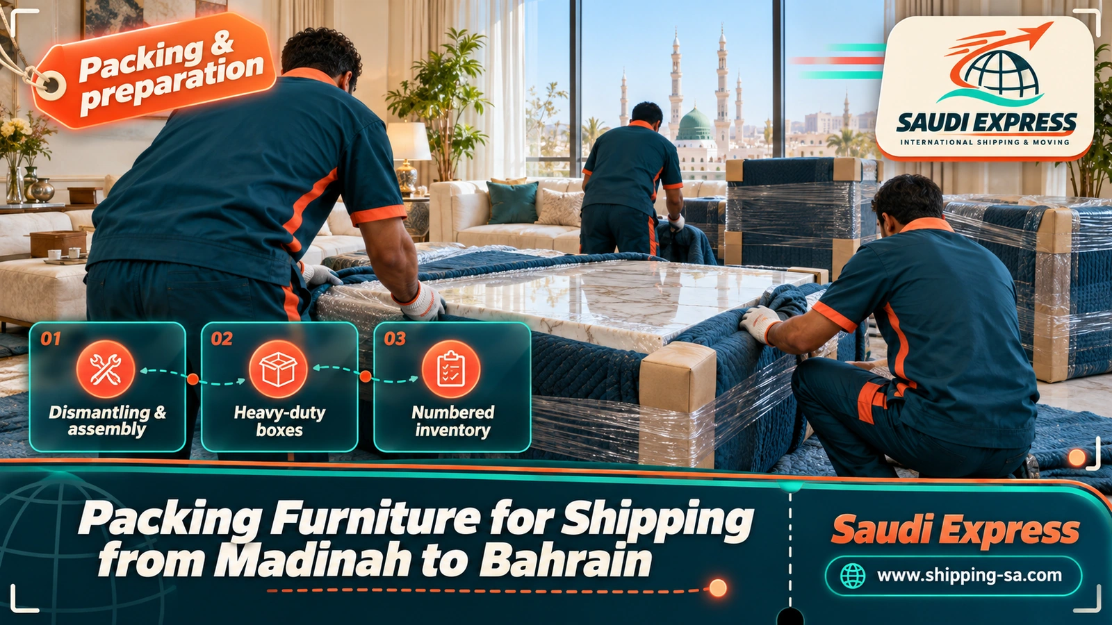 Packing Furniture for Shipping from Madinah to Bahrain