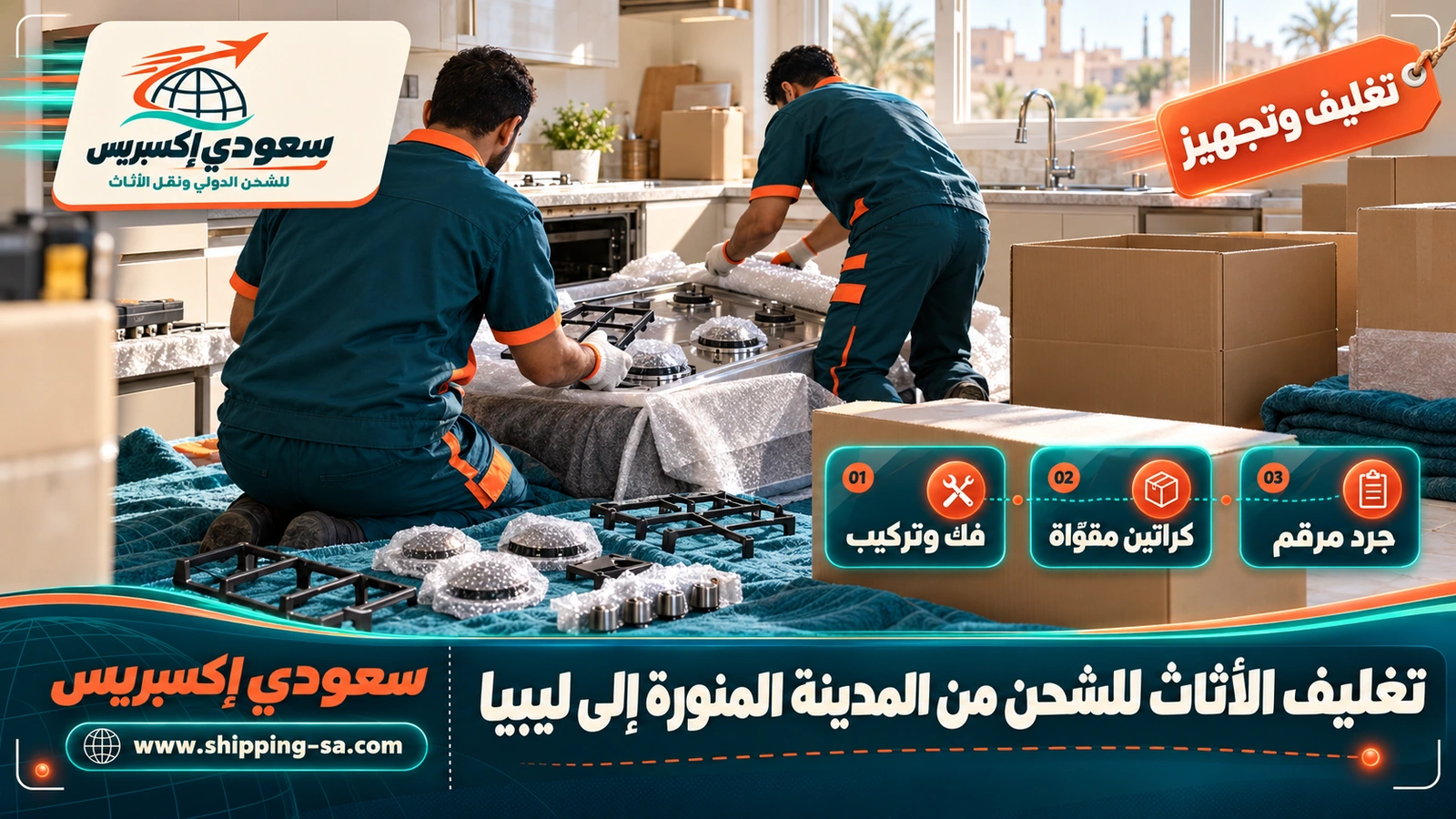 تغليف الأثاث للشحن من المدينة المنورة إلى ليبيا