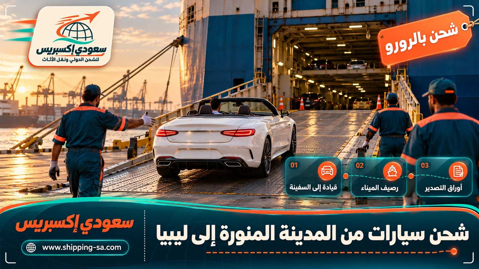 شحن سيارات من المدينة المنورة إلى ليبيا
