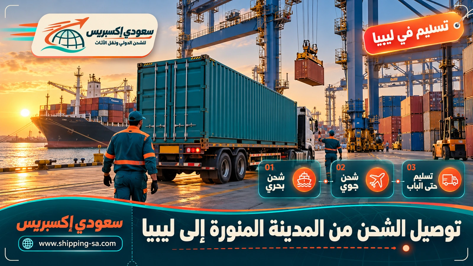 توصيل الشحن من المدينة المنورة إلى ليبيا