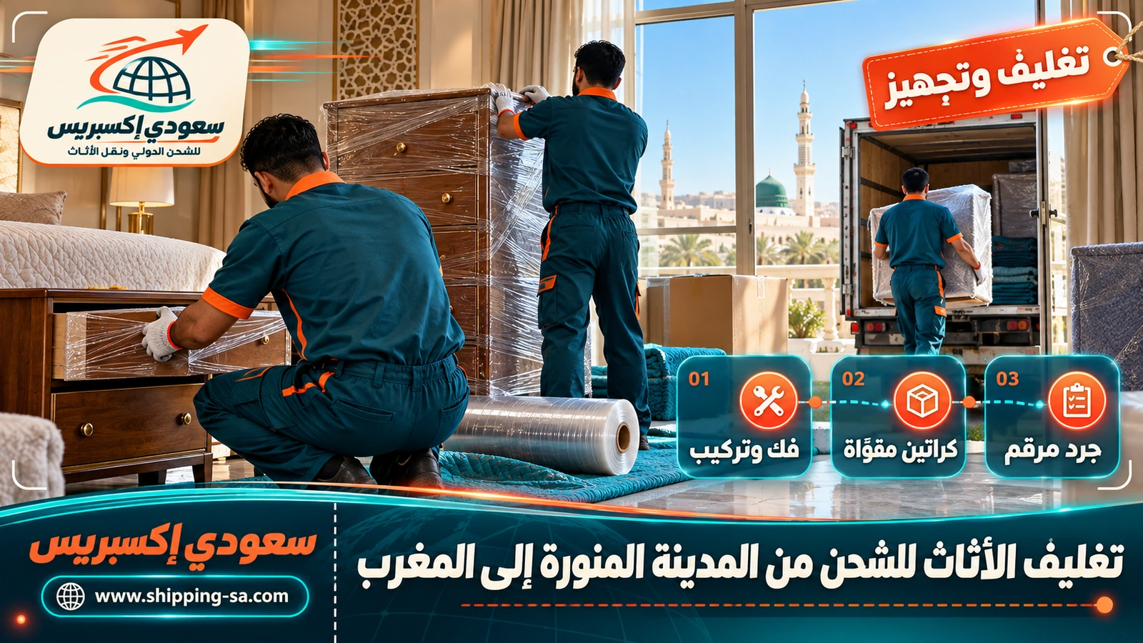 تغليف الأثاث للشحن من المدينة المنورة إلى المغرب