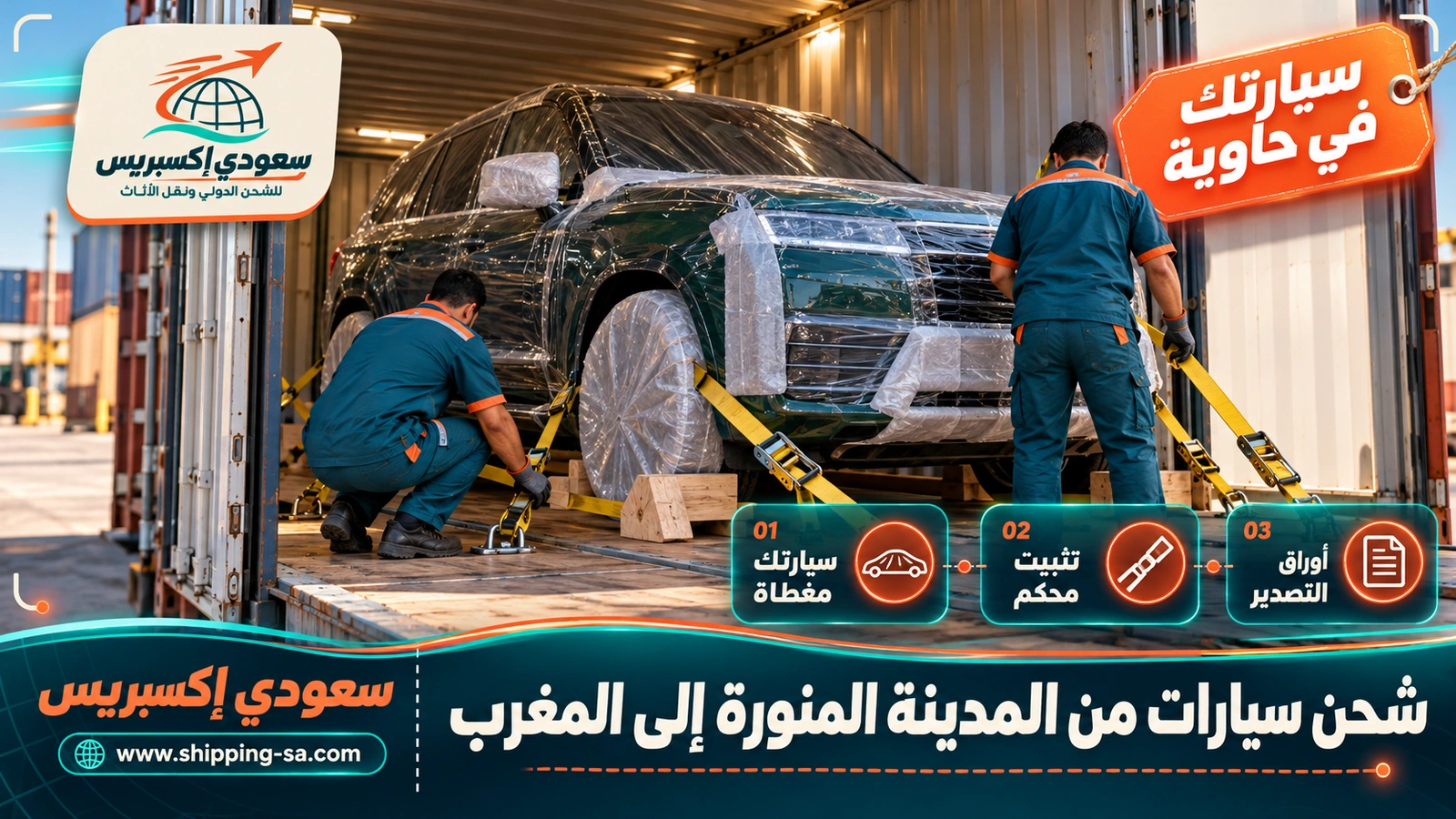 شحن سيارات من المدينة المنورة إلى المغرب