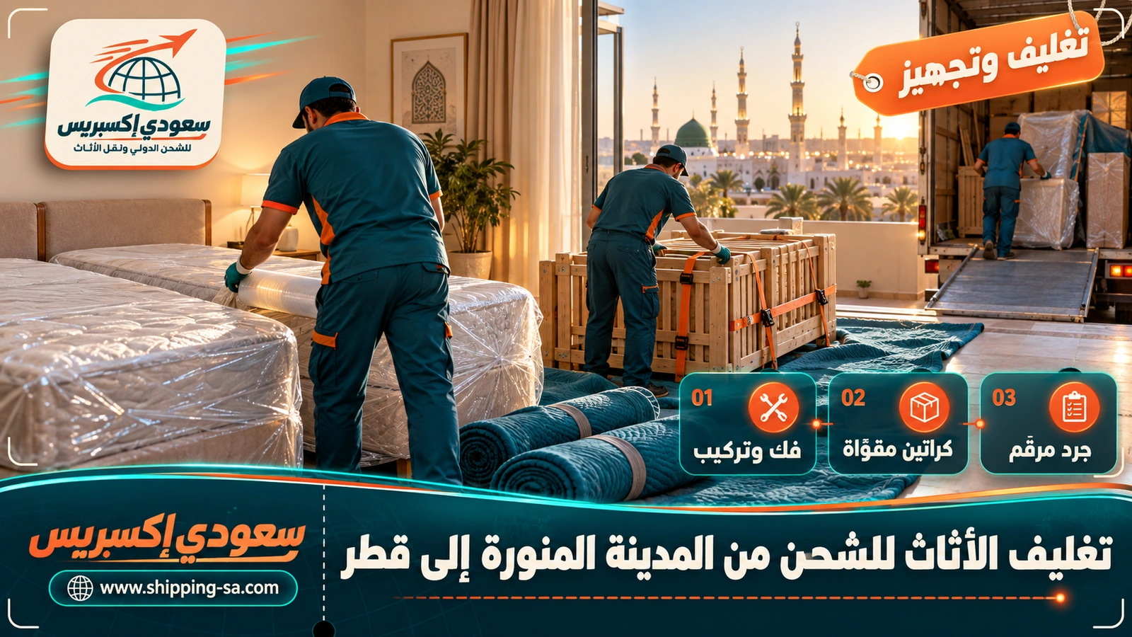 تغليف الأثاث للشحن من المدينة المنورة إلى قطر
