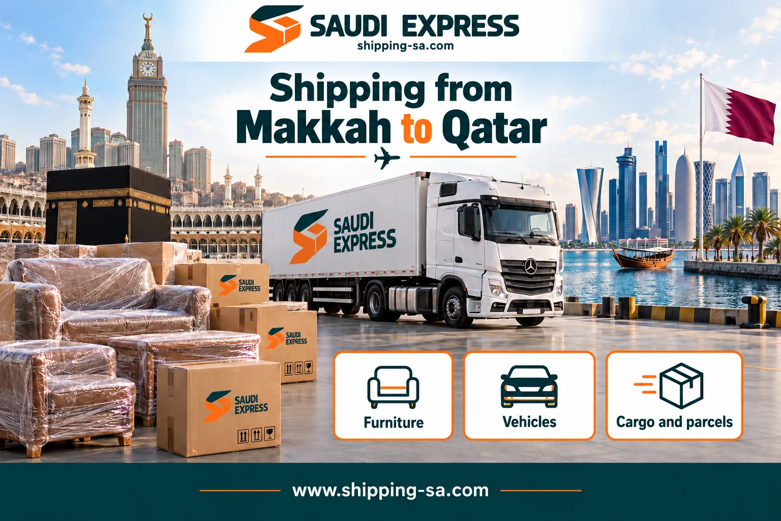 Shipping from Makkah to Qatar — furniture, cargo and parcels