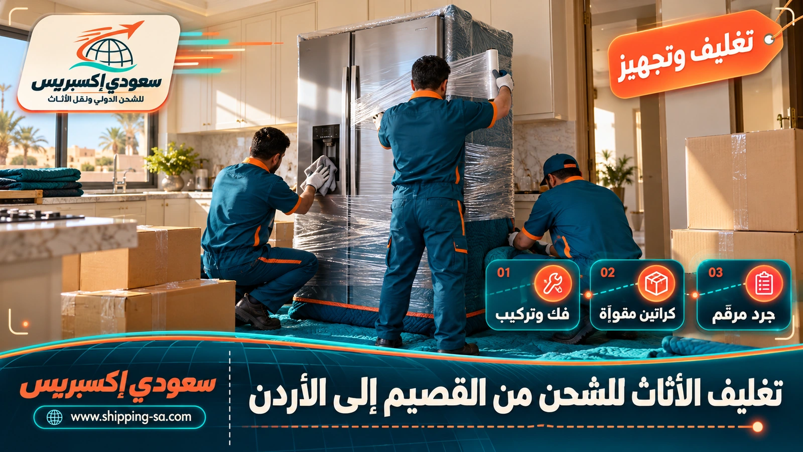 تغليف الأثاث للشحن من القصيم إلى الأردن
