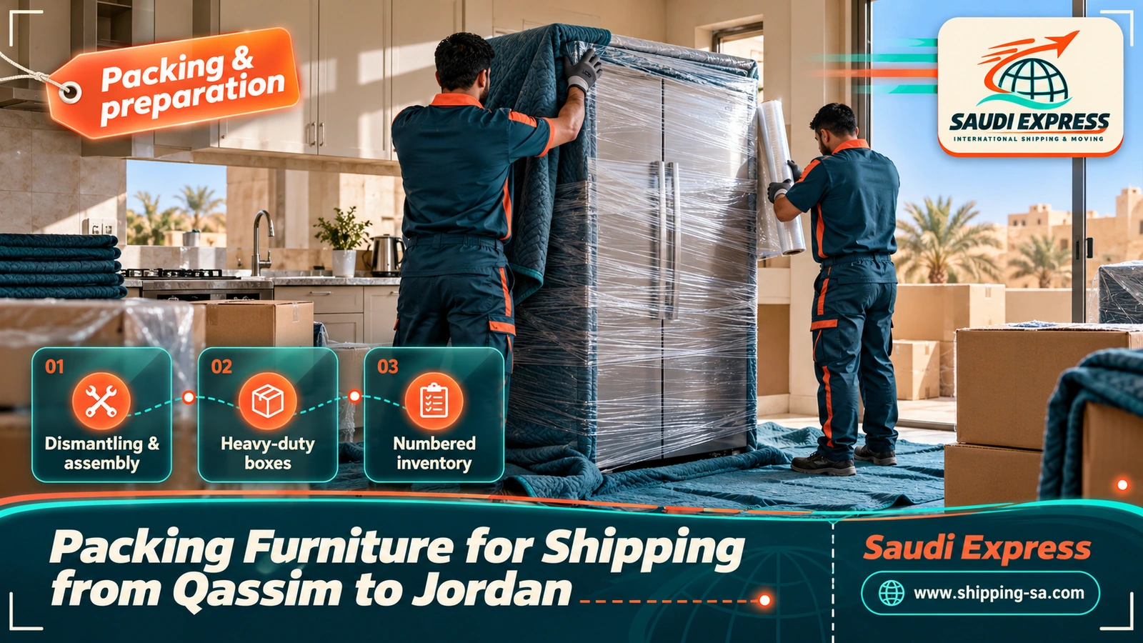 Packing Furniture for Shipping from Qassim to Jordan