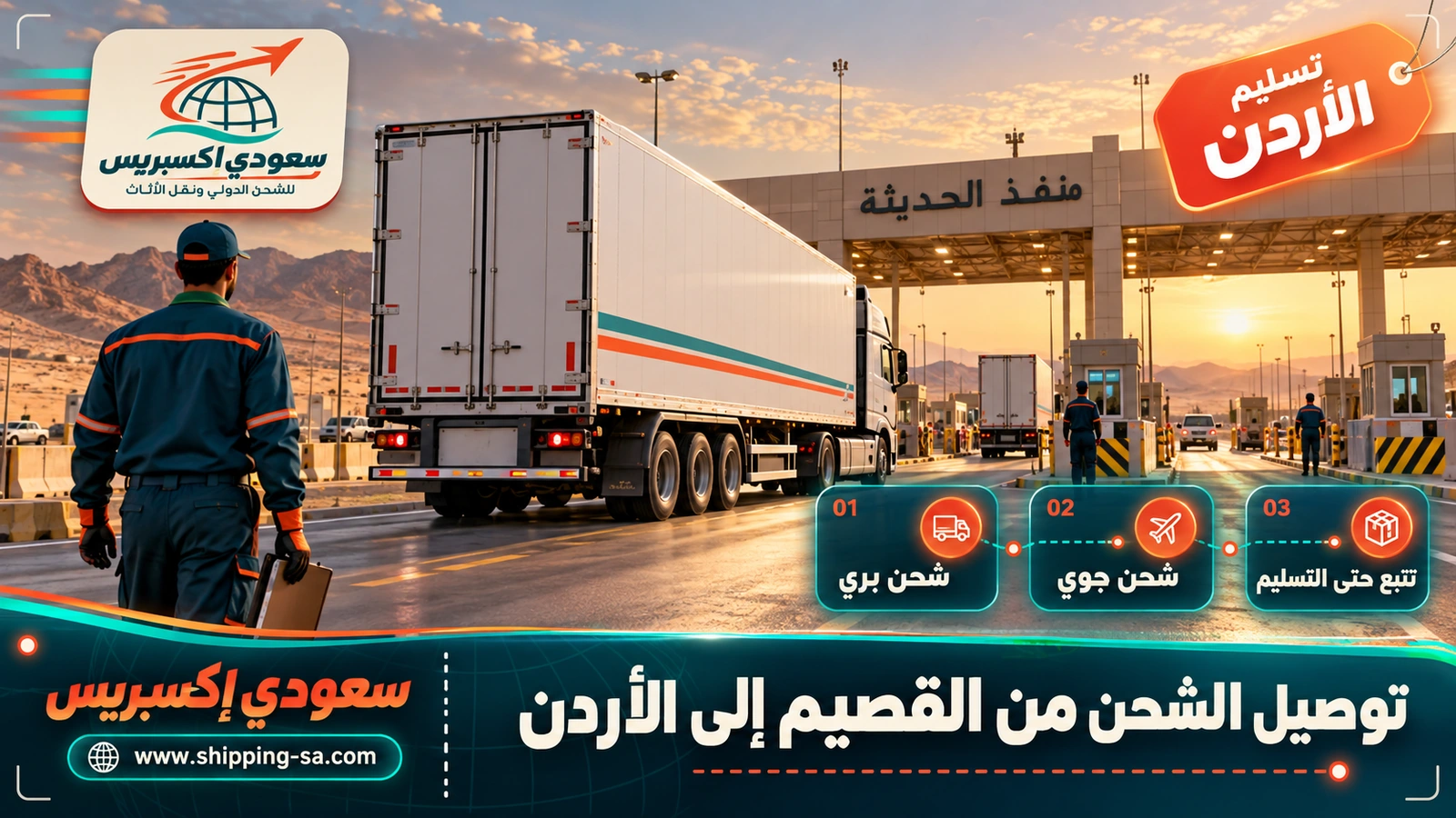 توصيل الشحن من القصيم إلى الأردن