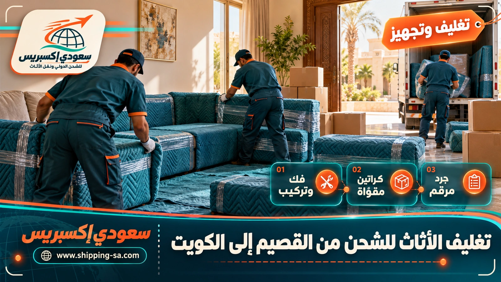 تغليف الأثاث للشحن من القصيم إلى الكويت