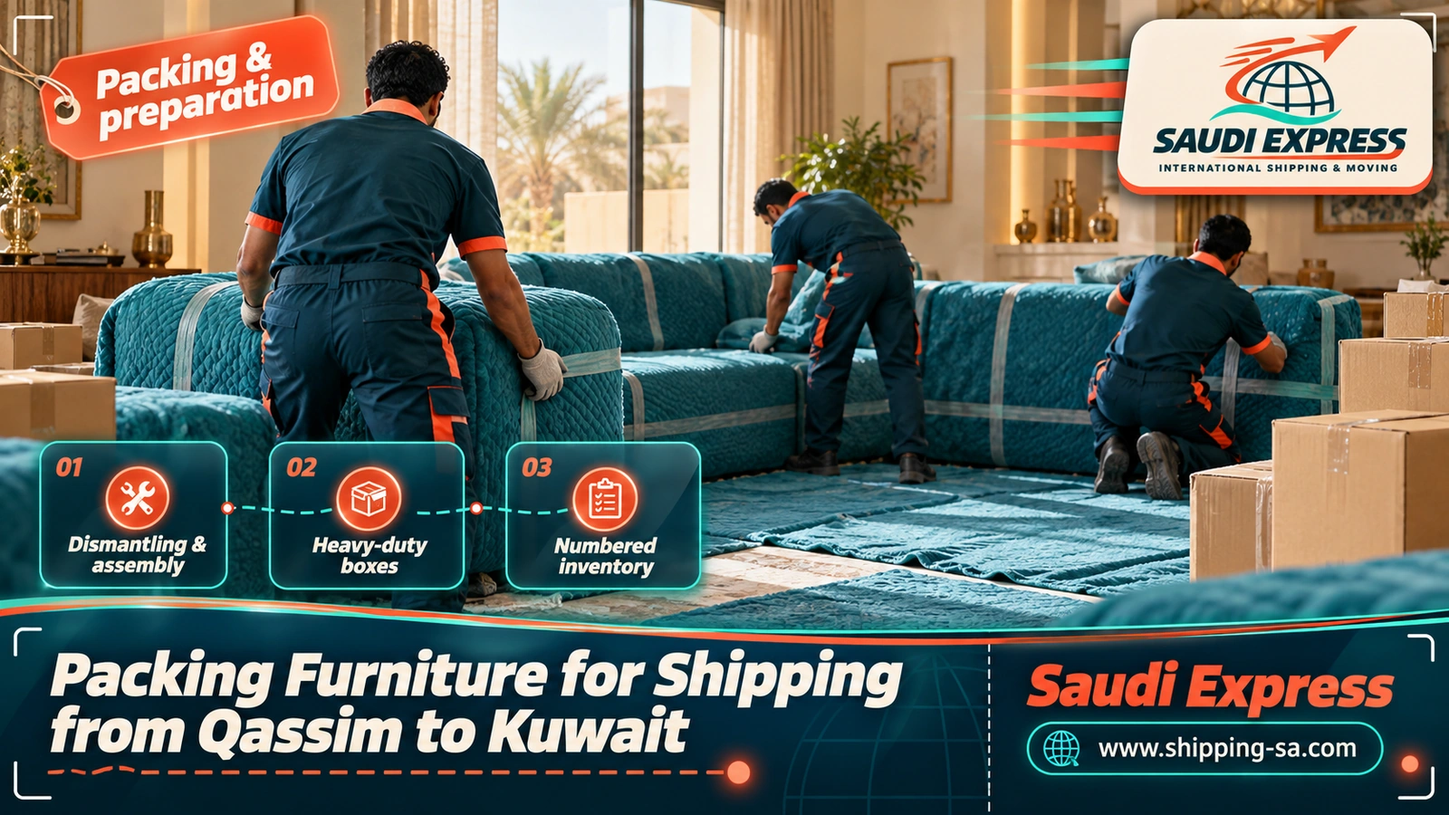 Packing Furniture for Shipping from Qassim to Kuwait