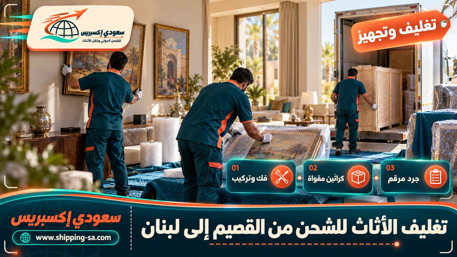 تغليف الأثاث للشحن من القصيم إلى لبنان