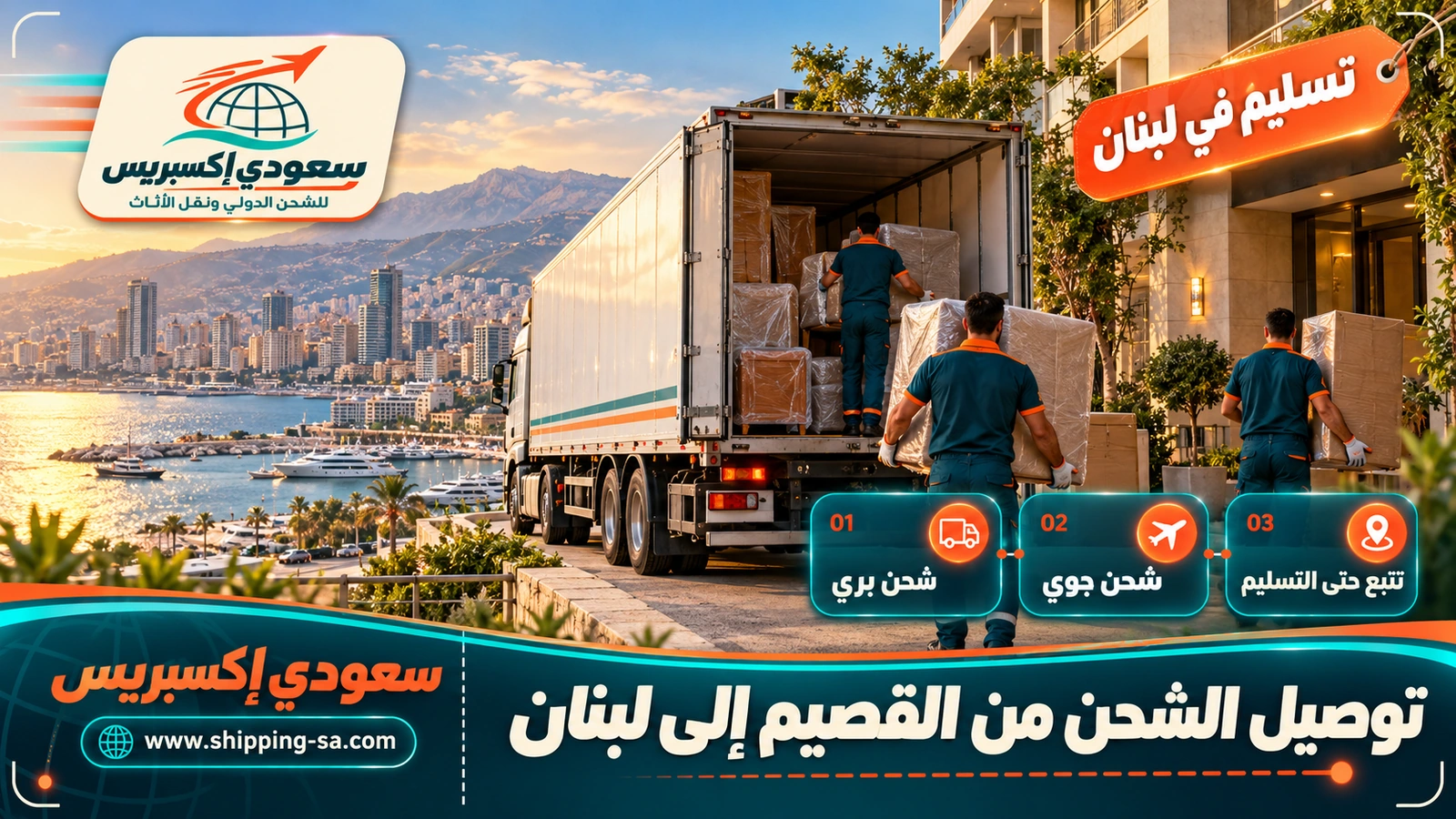 توصيل الشحن من القصيم إلى لبنان