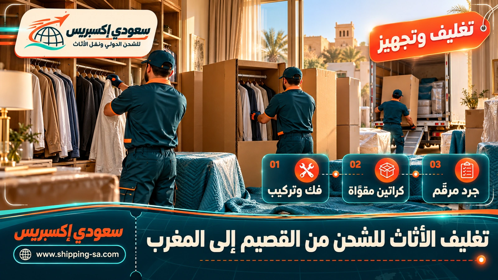 تغليف الأثاث للشحن من القصيم إلى المغرب