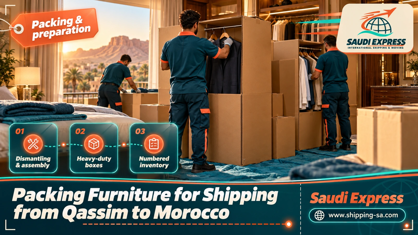 Packing Furniture for Shipping from Qassim to Morocco