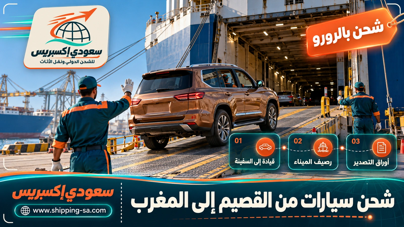 شحن سيارات من القصيم إلى المغرب