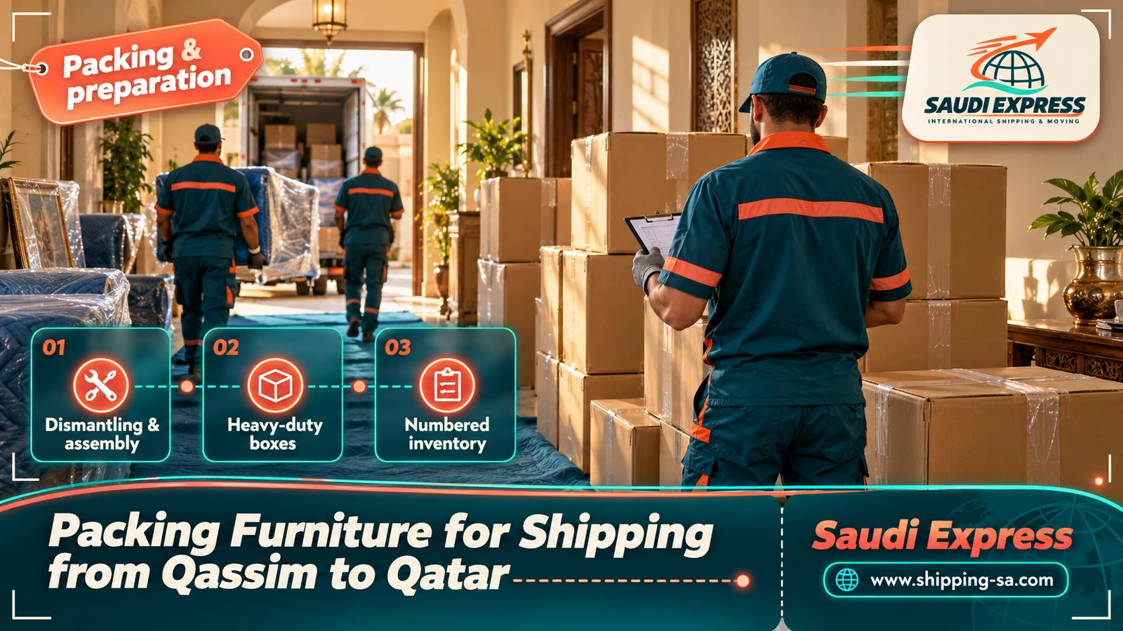 Packing Furniture for Shipping from Qassim to Qatar