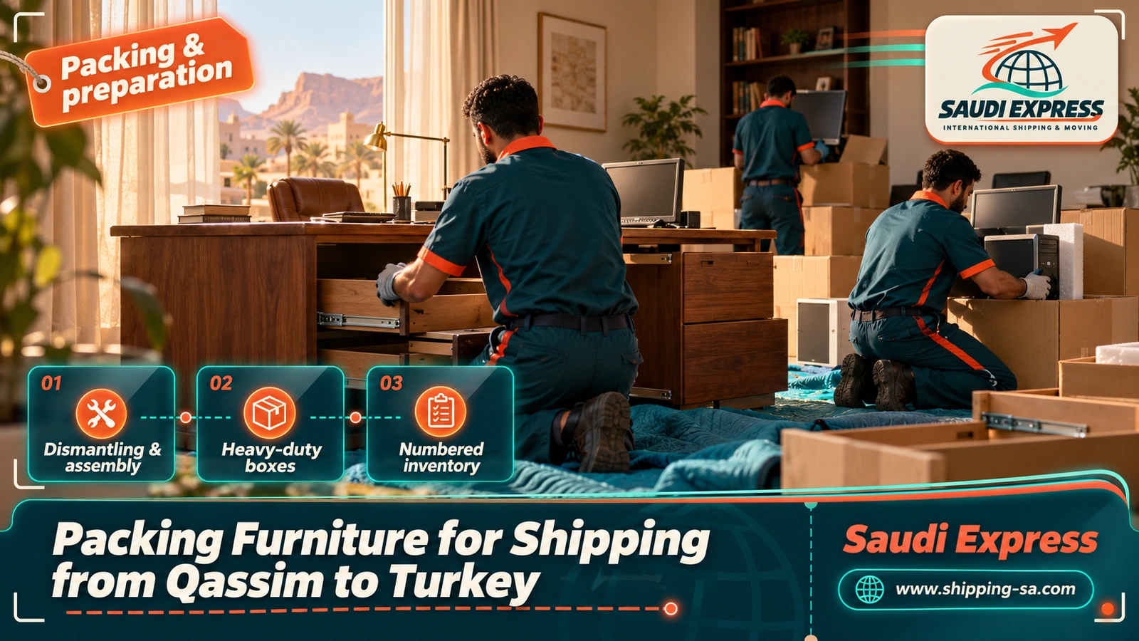 Packing Furniture for Shipping from Qassim to Turkey