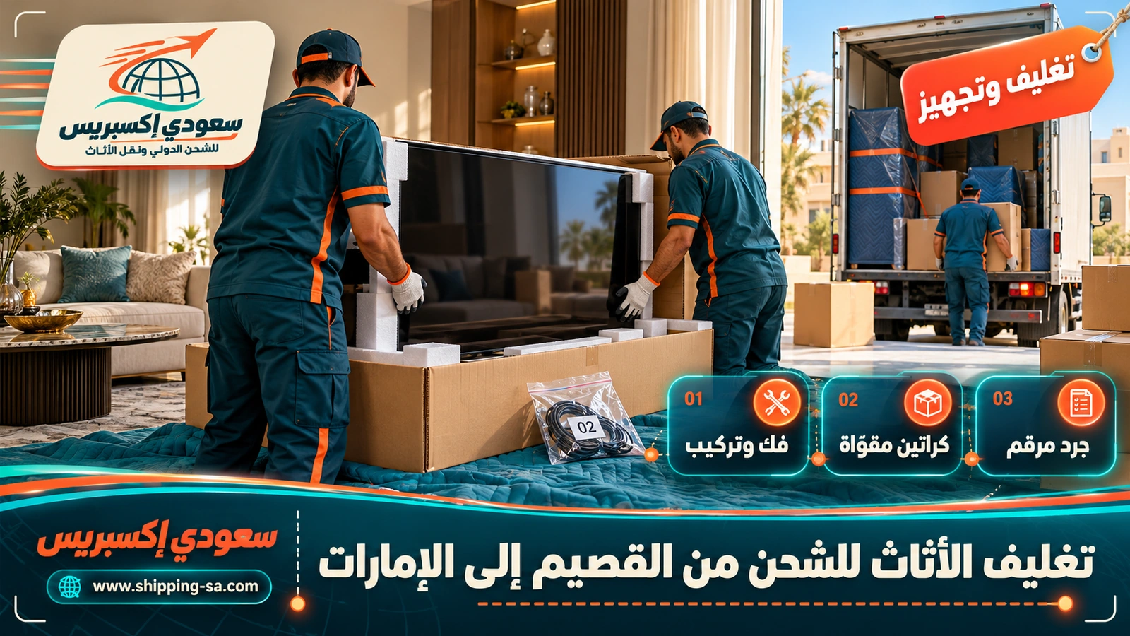 تغليف الأثاث للشحن من القصيم إلى الإمارات