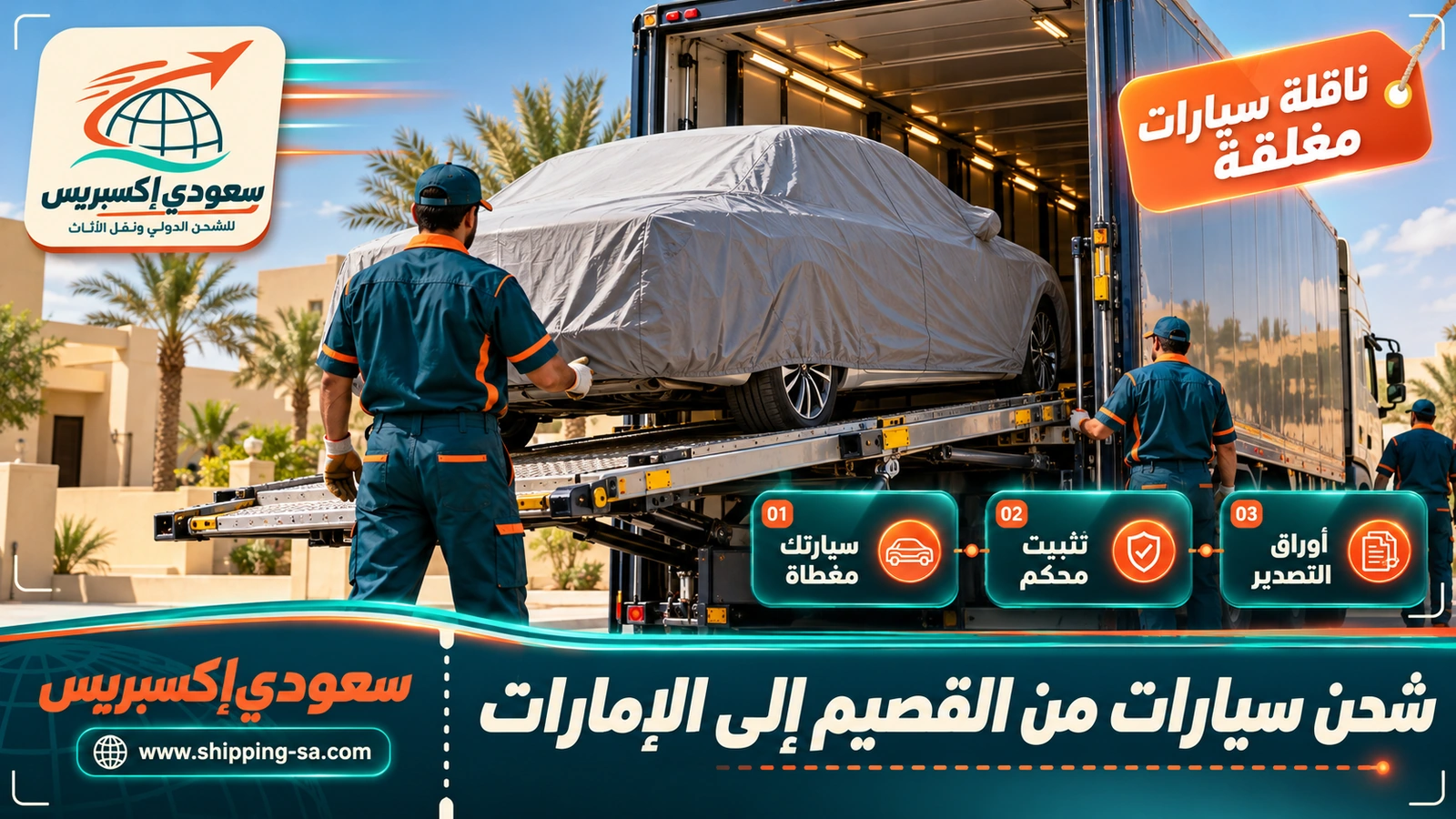 شحن سيارات من القصيم إلى الإمارات