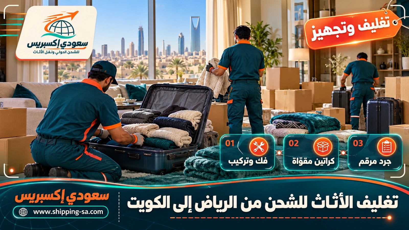 تغليف الأثاث للشحن من الرياض إلى الكويت