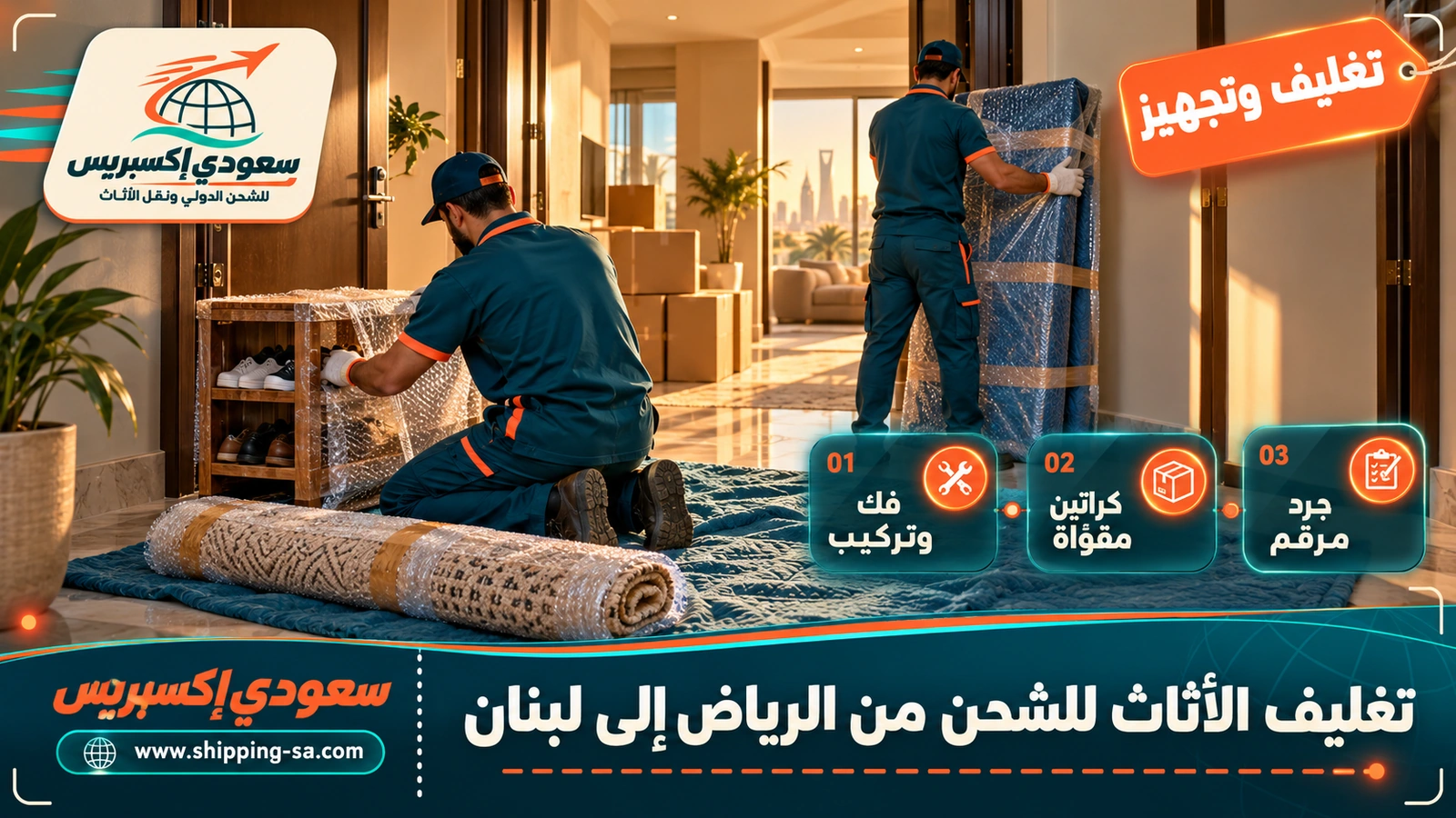 تغليف الأثاث للشحن من الرياض إلى لبنان