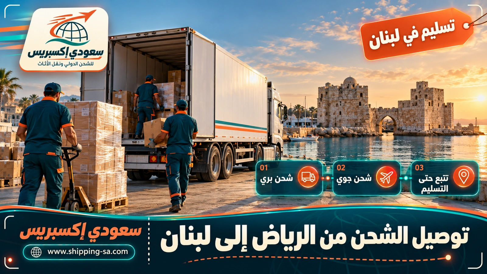 توصيل الشحن من الرياض إلى لبنان