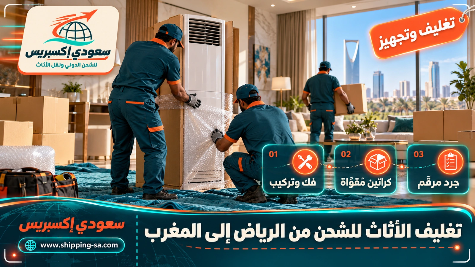 تغليف الأثاث للشحن من الرياض إلى المغرب