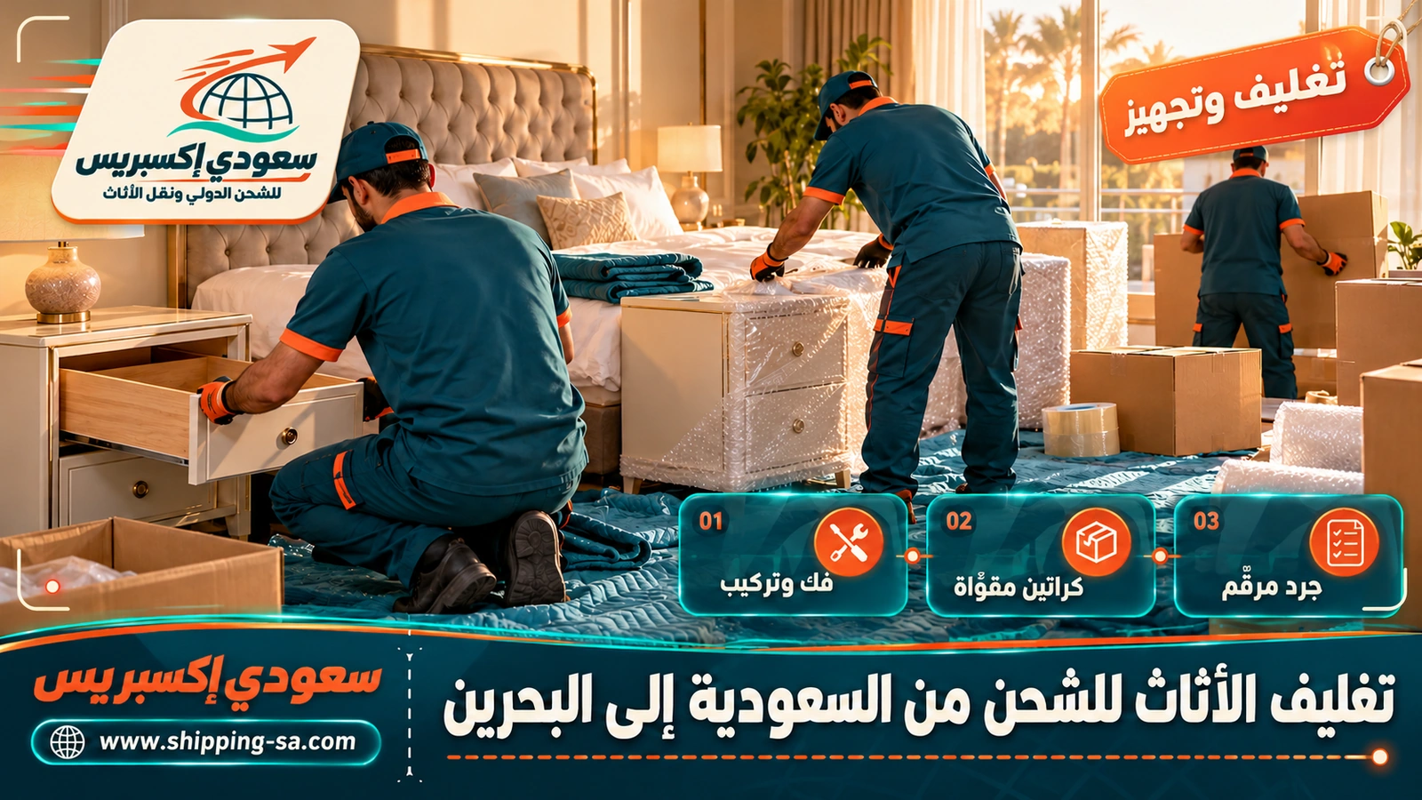 تغليف الأثاث للشحن من السعودية إلى البحرين