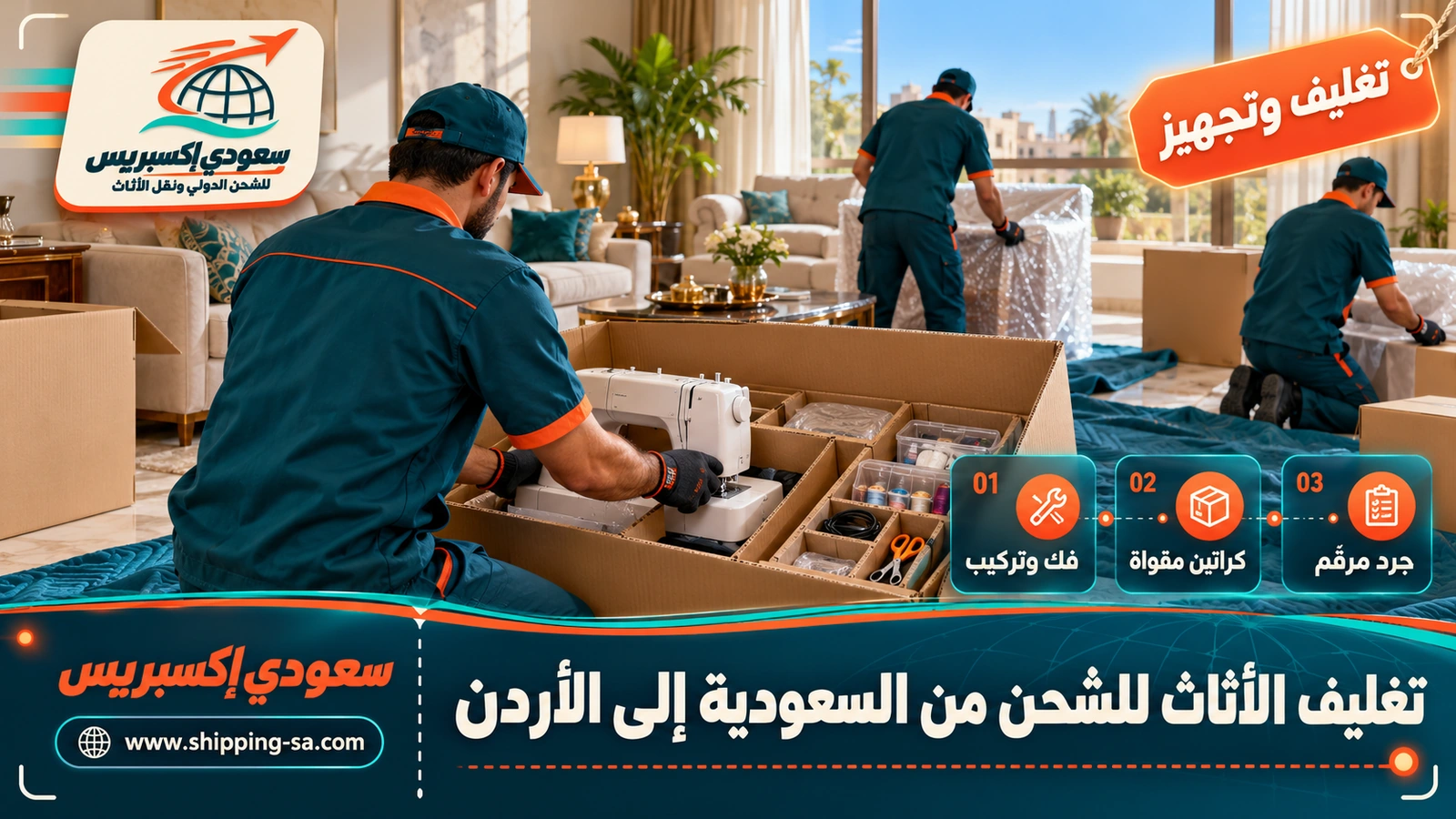 تغليف الأثاث للشحن من السعودية إلى الأردن